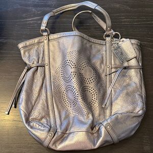 Metallic Silver Designer Tote Bag